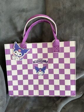 💜SANRIO MYSTERY BUNDLE with KUROMI Purple & White Checkered Tote